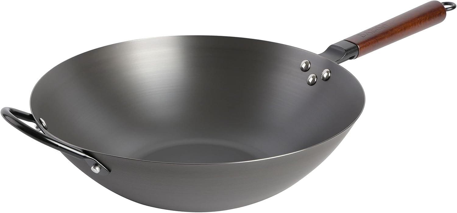 Babish 14 inch flat-bottom carbon steel wok, budget pick for electric stove cooking